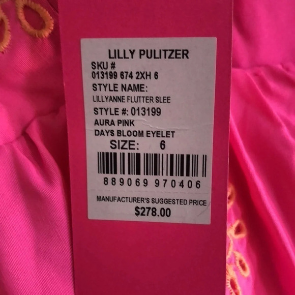 Lilly Pulitzer Lillyanne Flutter Sleeve dress Aura pink days bloom eyelet 6 New - Picture 9 of 11